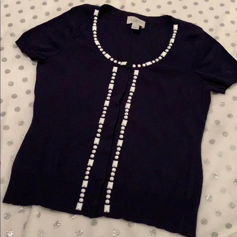 Ann Taylor Loft | Navy Blue Short Sleeve Top | XS